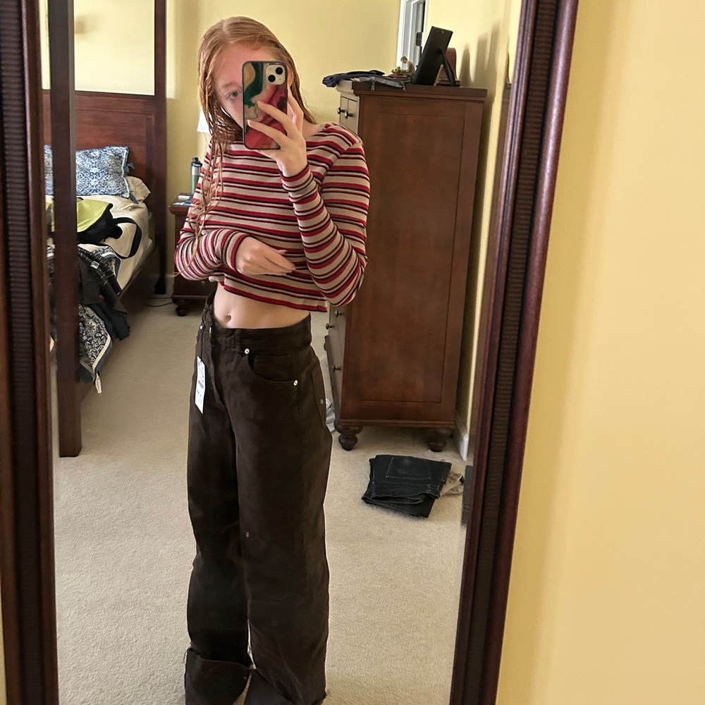 Zara brown wide leg jeans USA 2